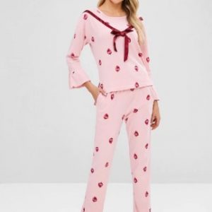 Strawberry Flare Sleeve High Low Pajama Set