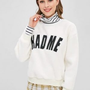 Striped Graphic Embroidered Fluffy Teddy Sweatshirt