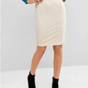 Suede Pencil Skirt - Crystal Cream