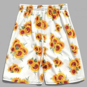 Sunflower Print Hawaii Beach Shorts