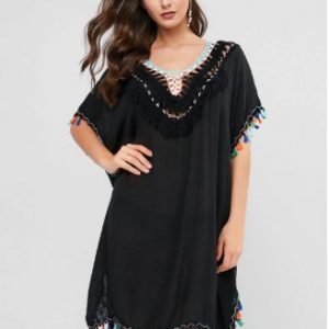 Tassels Crochet Panel Kaftan Dress