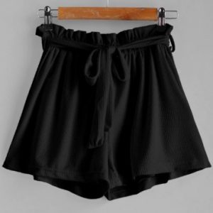 Tie Belt High Waisted Shorts - Black