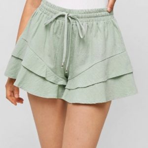 Tiered Drawstring Wide Leg Shorts - Pale Blue Lily