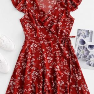 Tiny Floral Asymmetric Wrap Dress