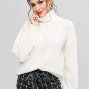 Turtleneck Drop Shoulder Jumper Sweater - White