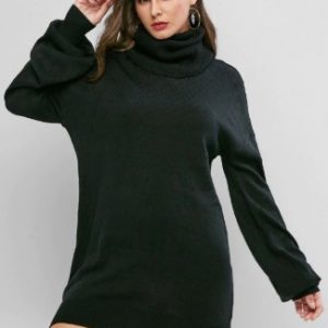 Turtleneck Drop Shoulder Mini Sweater Dress