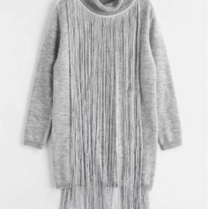 Turtleneck Fringe Sweater Dress