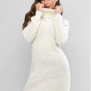 Turtleneck Raglan Sleeve Mini Sweater Dress