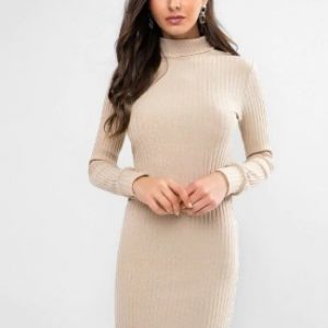 Turtleneck Ribbed Bodycon Knit Dress