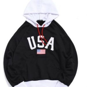 USA American Flag Color-blocking Splicing Pullover Hoodie