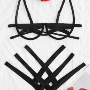 Underwire Caged Criss Cross Lingerie Set