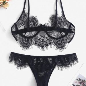 Underwire Lace Eyelash Lingerie Set