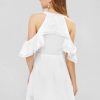 V Neck Cold Shoulder Mini Dress - Milk White