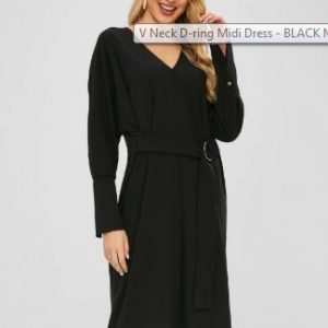 V Neck D-ring Midi Dress