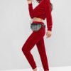 Velvet Quarter Zip Hooded Two Piece Jogger Gym Set