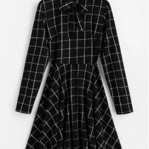 ZAFUL Long Sleeve Bow Tie Checked Mini Dress